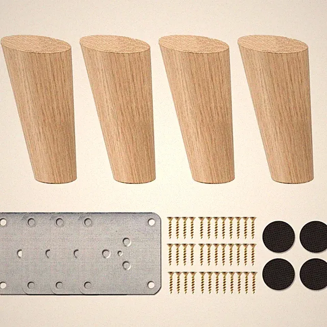 Möbelfüße Holz 10cm Gummiholz verjüngt mit Montageplatten DIY Möbelbeine