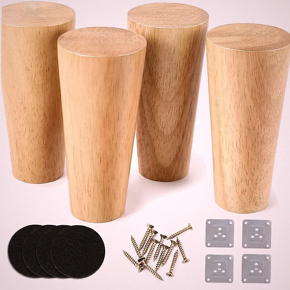 Möbelfüße Holz 10cm Möbelbeine Rund Eiche 4 Stück Sofa Bett Schrank
