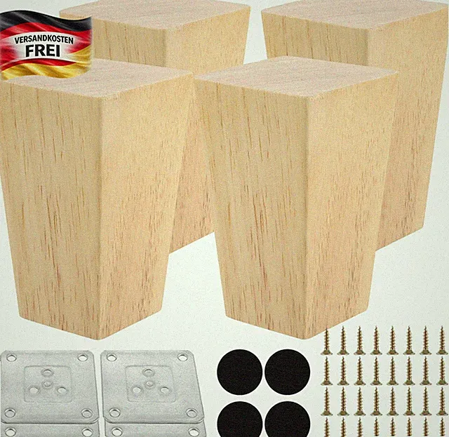 Möbelfüße Holz 15cm quadratisch für Schrank, Tisch, Sofa stabil belastbar