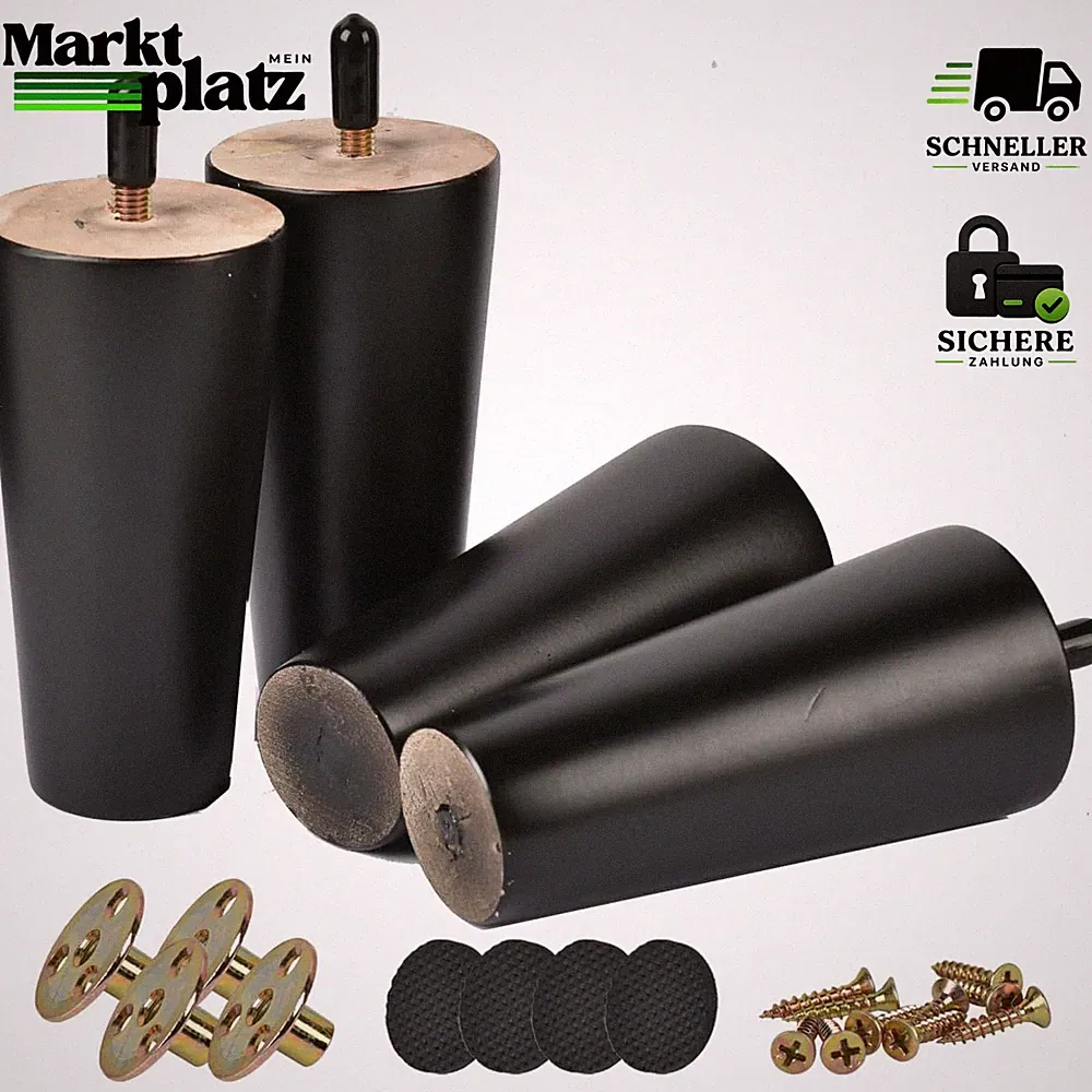Möbelfüße Holz 20cm konisch Schwarz 4er Set 200 kg Traglast für Sofa Schrank