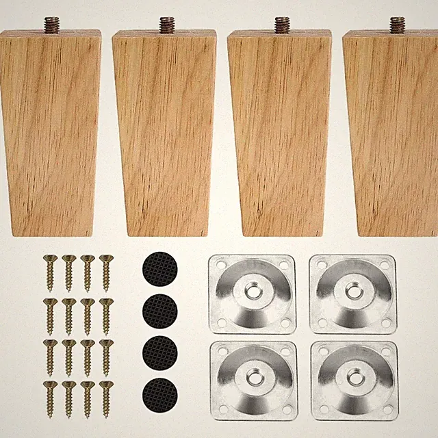 Möbelfüße Holz 4 Stück 10cm Möbelbeine Vierkant Eiche mit Montageplatten