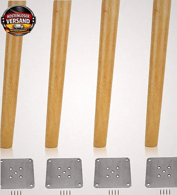 Möbelfüße Holz 40cm Set mit Montageplatten Gummipads und Schrauben für Schrank B