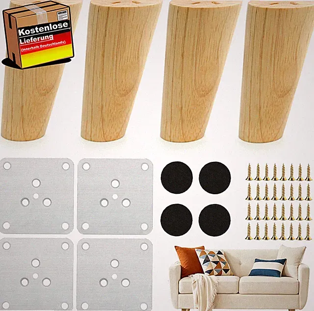 Möbelfüße Holz 4er Set Eiche stabile stabile Möbelbeine für Sofa Bett Schrank