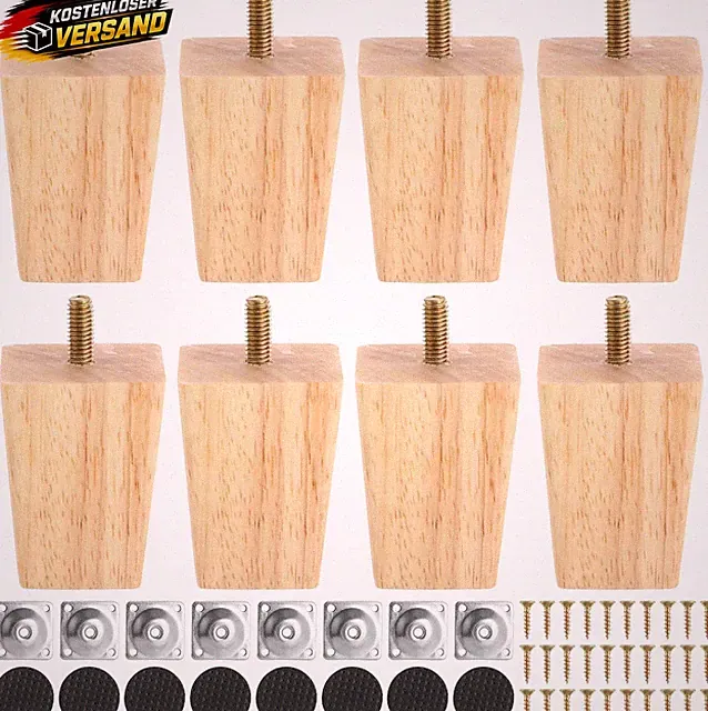 Möbelfüße Holz 6cm Set für Sofa Bett Schrank Tisch mit Befestigungslösung
