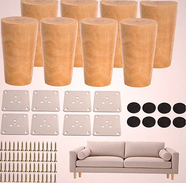 Möbelfüße Holz 8cm Konisch Massiv Stabil Austausch DIY Schrank Kommode Set