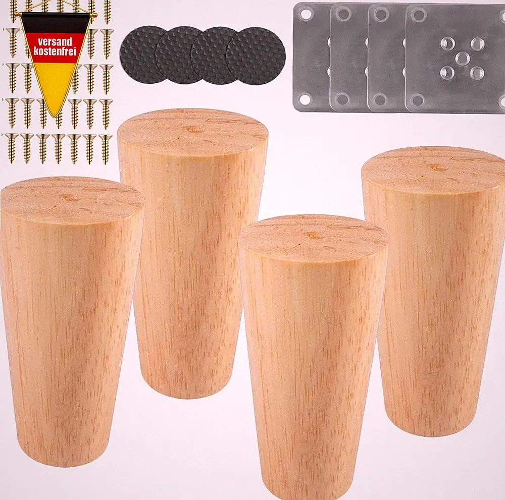 Möbelfüße Holz Eiche Rund 10cm Set für Tische Sofas stabile Bodenfreiheit