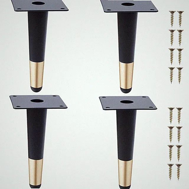 Möbelfüße Metall 4 Stück Kegel 15cm Schwarz Gold Möbelbeine DIY Tisch