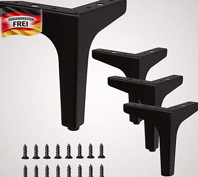 Möbelfüße Metall schwarz 13cm Set für Sofas Schränke bis 800kg, inkl Schrauben
