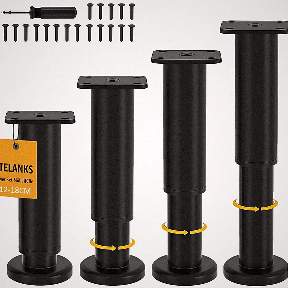Möbelfüße verstellbar 12-18cm Schwarz Metall Sofabeine Bettenmöbel Beinkufen