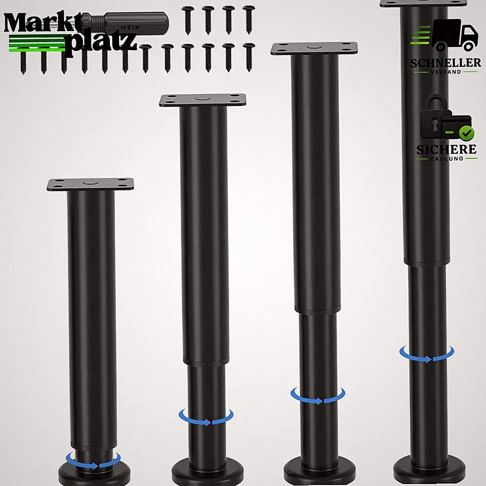 Möbelfüße Verstellbar 25-43cm Metall Schwarz für Schrank Sofa Nachttisch 4 Stück