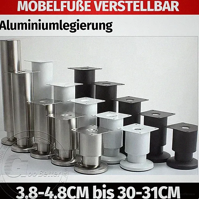 Möbelfüße verstellbar Edelstahl VA / Stahl Optik Sofafuß Schrankfüße Bettfüße