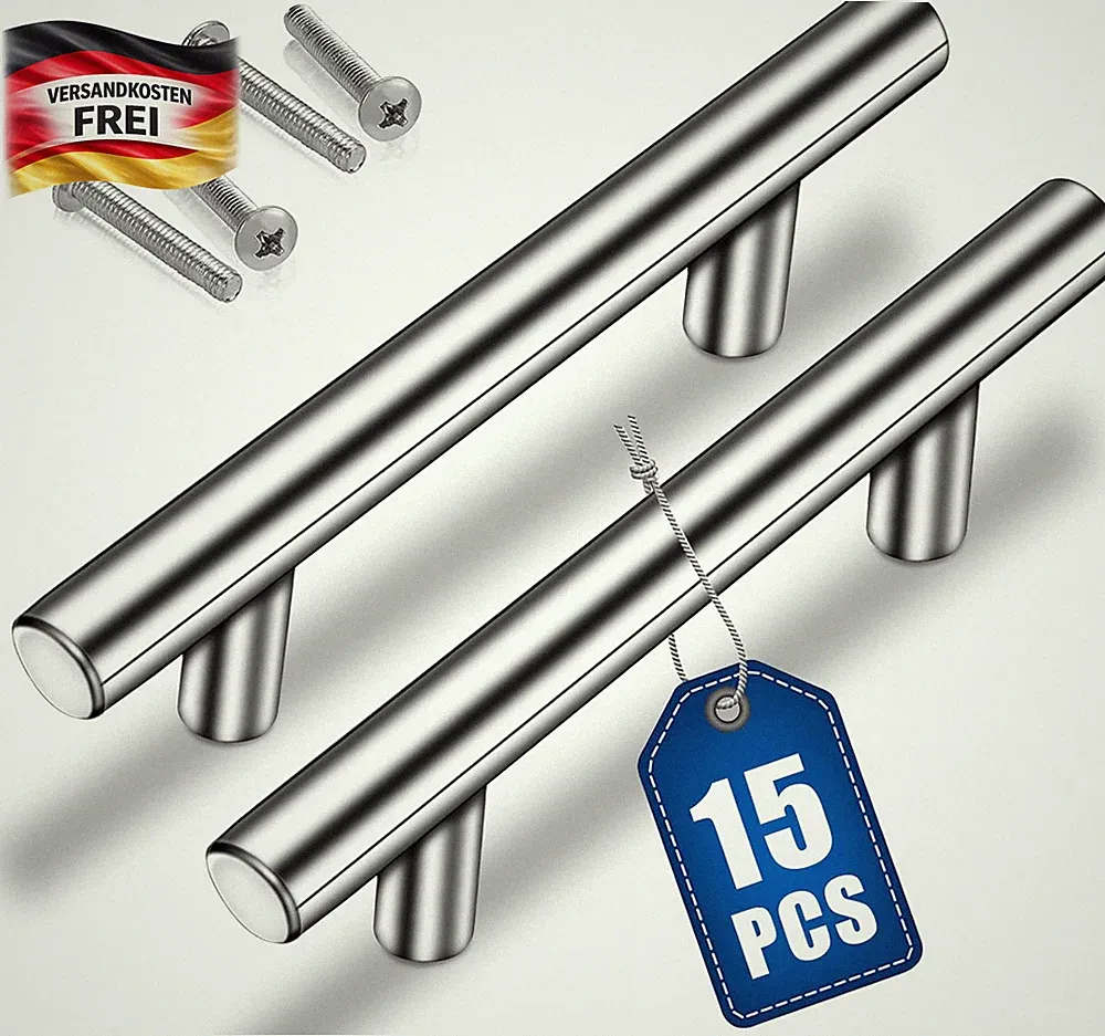 Möbelgriffe Edelstahl Set 15 Stück, Silber, 200mm, minimalistisch, langlebig