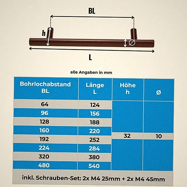 Möbelgriffe EDELSTAHL Stangengriff Küchengriffe Schrankgriffe Ø10mm/12mm Braun