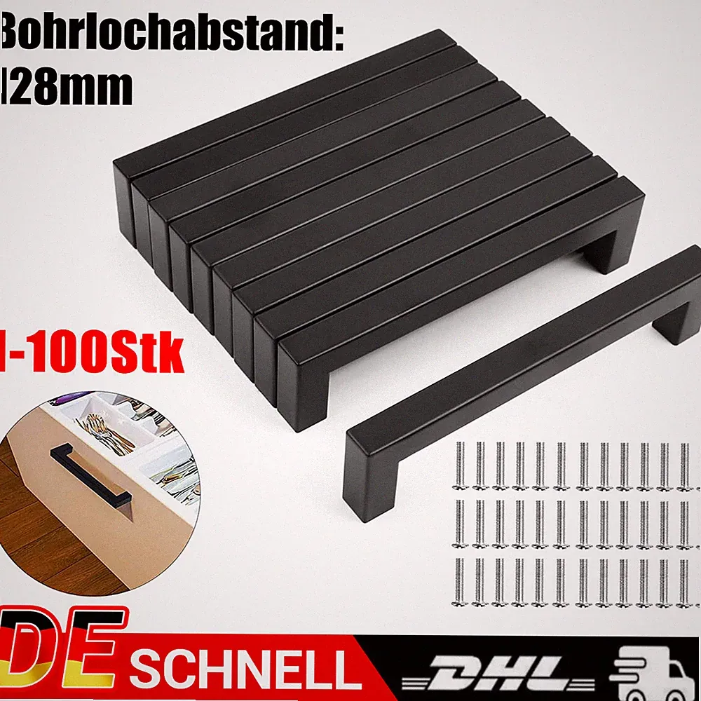 Möbelgriffe Schwarz EDELSTAHL gebürstet Quadrat Griffe Küchengriffe Ø 128mm DE