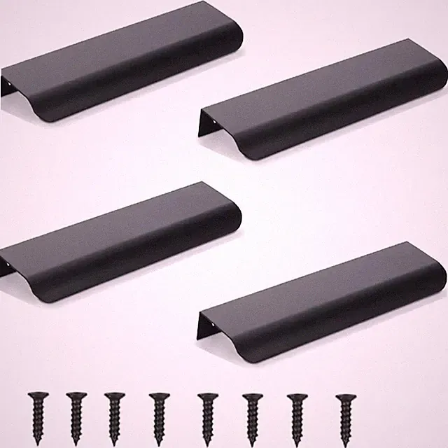 Möbelgriffe Set schwarz 4 Stück versteckte Schubladengriffe Aluminium 20cm
