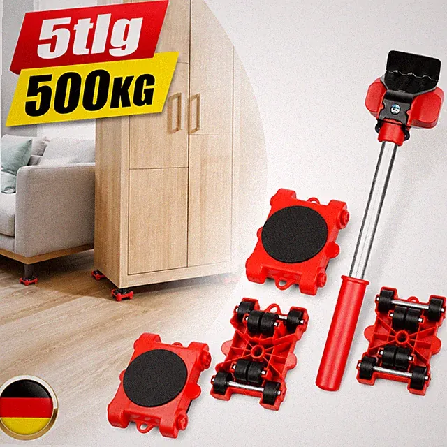 Möbelheber Set 5 Stück 500 kg Transporthilfe ABS Rollen rutschfest Rot DE DHL