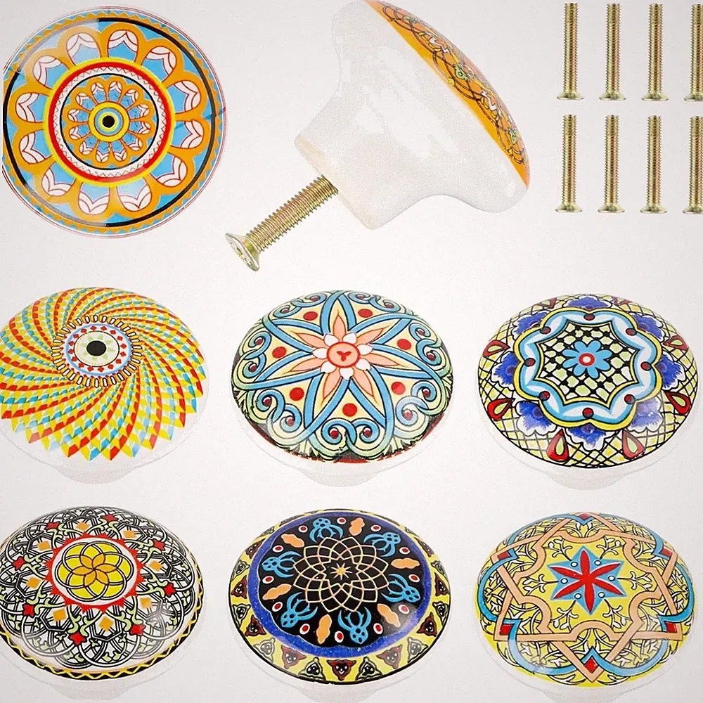 Möbelknöpfe Keramik 8 Stück bunt Bohème Möbelknauf Schrankknopf Schubladenknopf