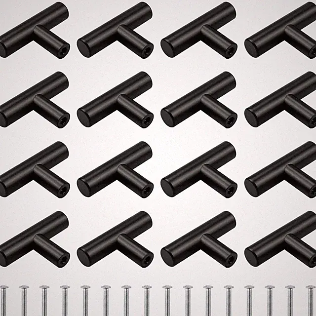 Möbelknöpfe Schwarz T Form Edelstahl 16 Stück minimalistisches Design