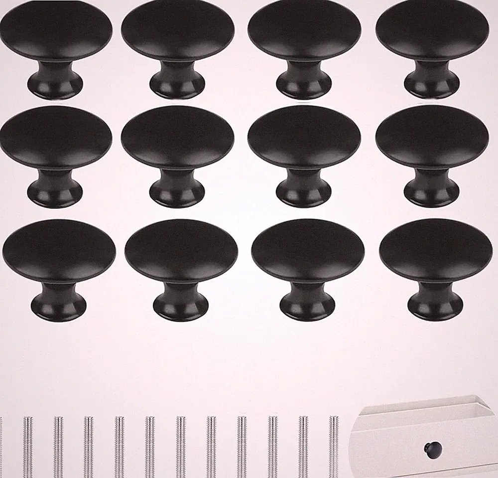 Möbelknöpfe Set Schwarz Edelstahl für Schrank Kommode Schublade 12 Stück