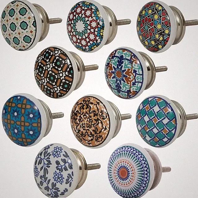 Möbelknopf bedruckt Mosaik bunt Knöpfe Möbelgriffe Knopf Shabby Türgriff