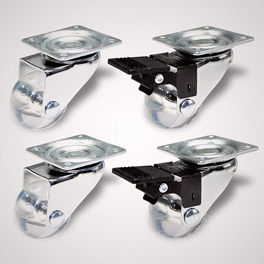 Möbelrolle 4 -SET mit & ohne Bremse Transparent Transportrollen Rolle 35mm 50mm