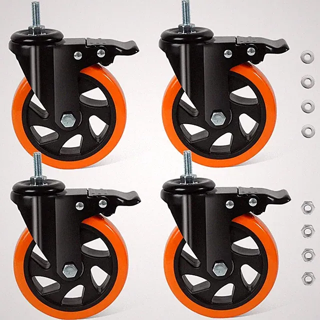 Möbelrollen 125mm Schwerlastrollen mit Bremse 10mm×25mm 700KG orange