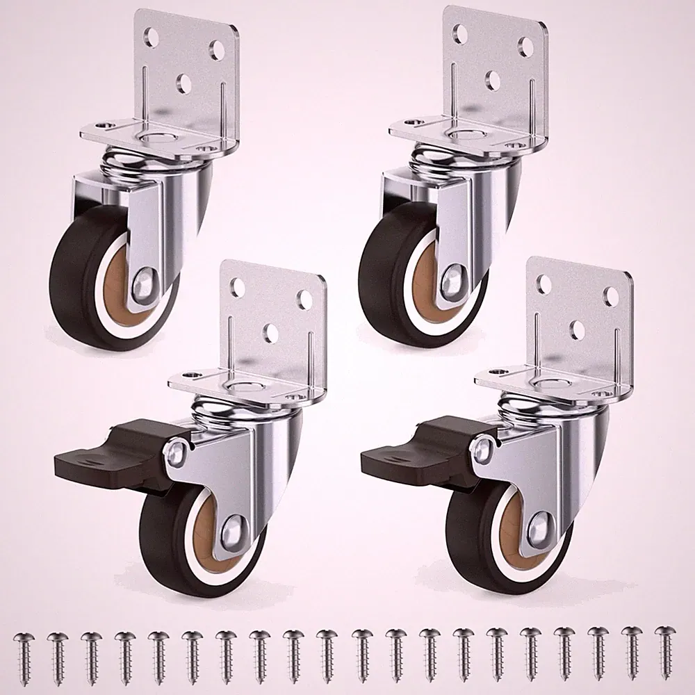 Möbelrollen 32mm mit Bremse und ohne Lenkrollen mit Stahl TPR Braun 4er-Set