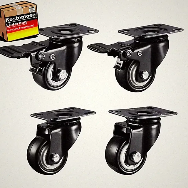 Möbelrollen 4er Set 40mm Gummi 360° Drehbar mit Bremsen für Innen Außen