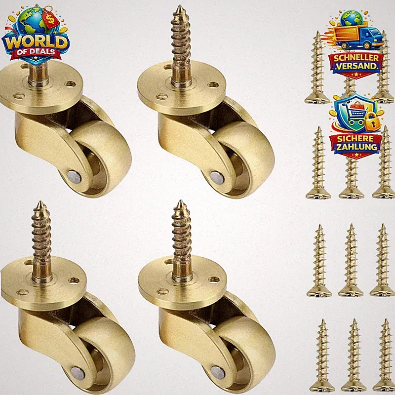 Möbelrollen 4er Set Universalrollen Messing 360° drehbar 22mm für Möbel