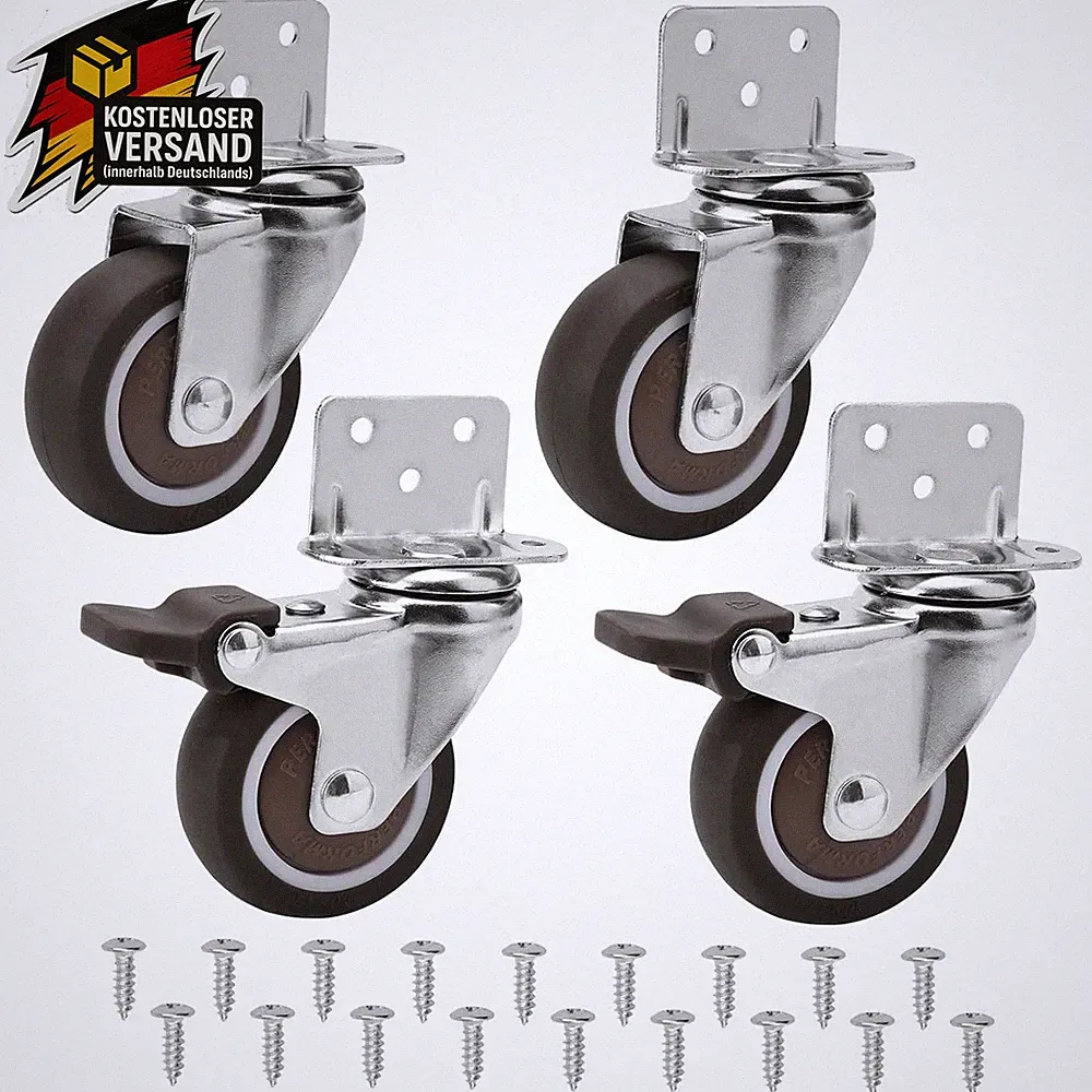 Möbelrollen 50 mm Set mit Bremsen Schwerlast bis 120 kg für Küche, Wohnzimmer