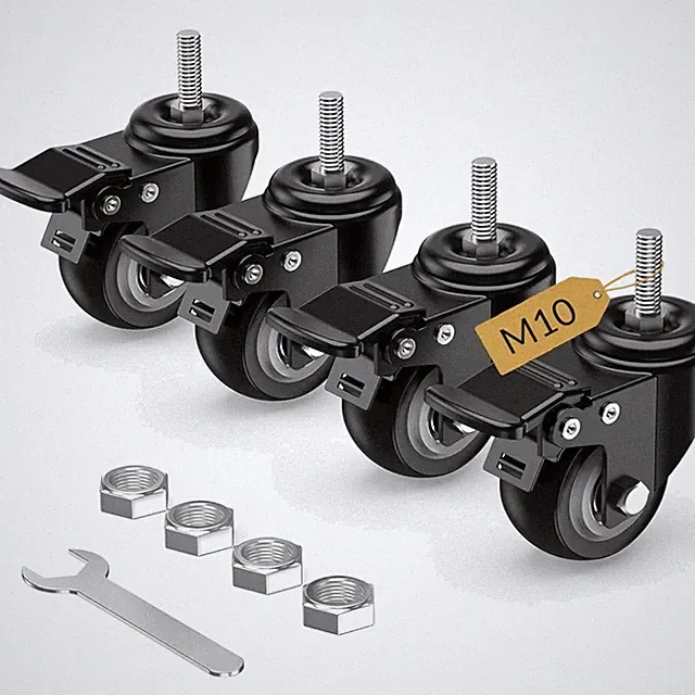 Möbelrollen 50mm mit Bremse Schwerlastrollen M10 x 1,5 4er Set Schwarz