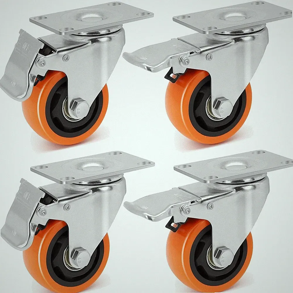 Möbelrollen 75mm mit Bremse Schwerlast Rollen für Möbel 450kg Drehgelenk