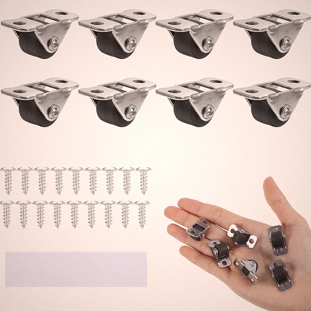 Möbelrollen klein 8 Stück Rollen Möbel Leise Mini 13mm Schrauben Klebepunkte