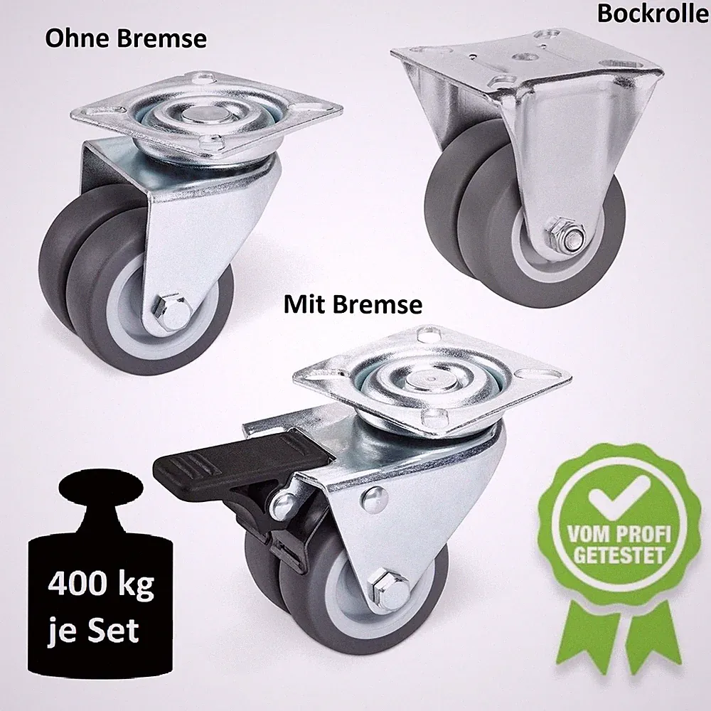 Möbelrollen Schwerlastrollen Lenkrollen Strandkorbrollen Ø 50 mm 400 kg SOTECH