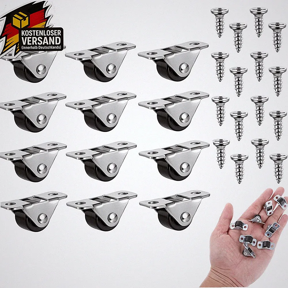 Möbelrollen Set 12 Kleinteile für leichte Möbel, leise, mit Schrauben/Klebepunkt