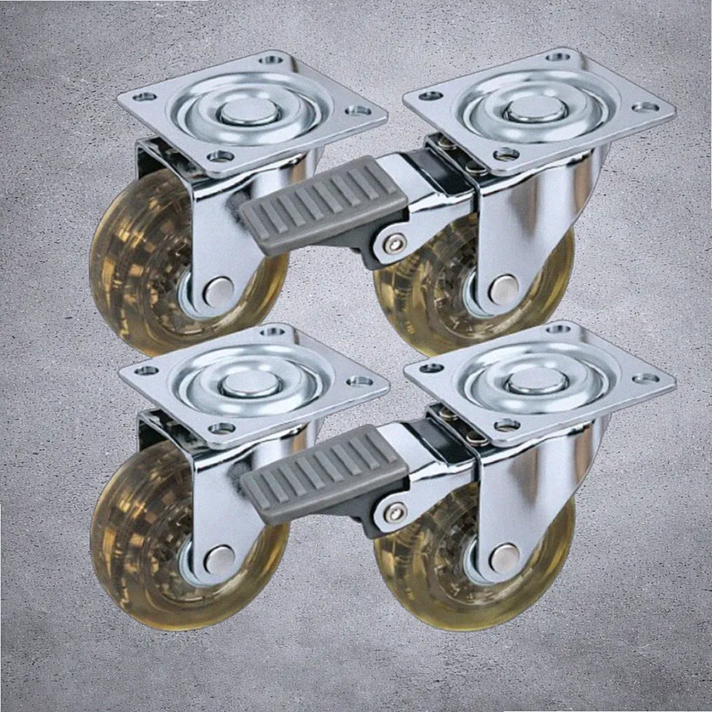 Möbelrollen Transportrollen 2 x Lenkrollen + 2x Bremsrollen Braun & Transparent