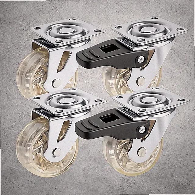 Möbelrollen Transportrollen 2 x Lenkrollen + 2x Bremsrollen Braun & Transparent