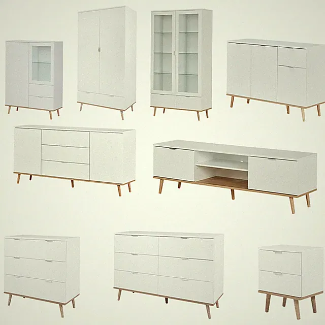 Möbelserie Kommode Lowboard Kleiderschrank Vitrine Sideboard Weiß Modern Scandi