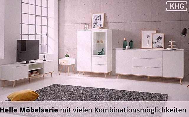 Möbelserie Kommode Lowboard Kleiderschrank Vitrine Sideboard Weiß Modern Scandi