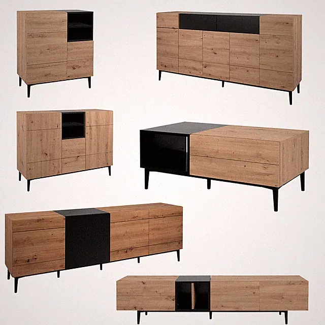 Möbelserie Kommode Lowboard TV Bank Couchtisch Sideboard Holz schwarz modern