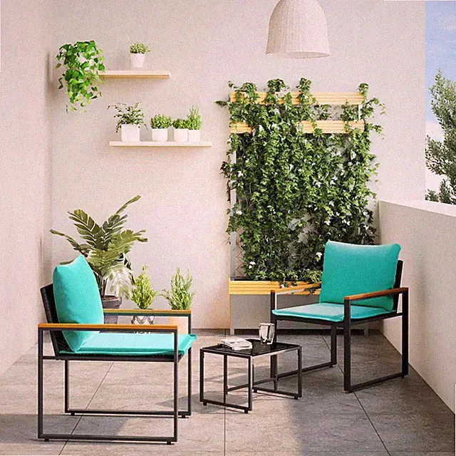 Möbelsets mit Kissen 3 pcs Schwarz und Türkis Rattan
