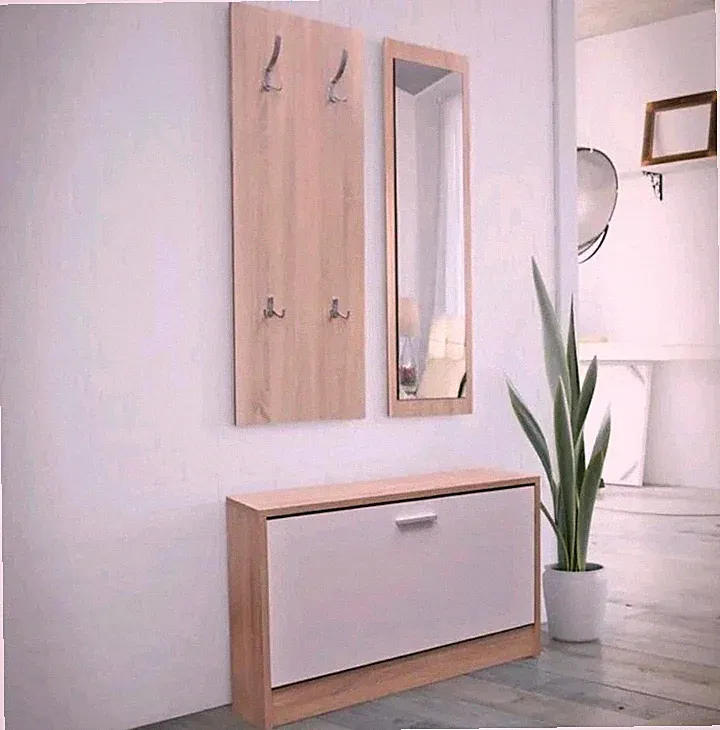 Möbeltraum Flurmöbel 3 teilig Set Schuhschrank Flurspiegel Garderobe Diele Eiche