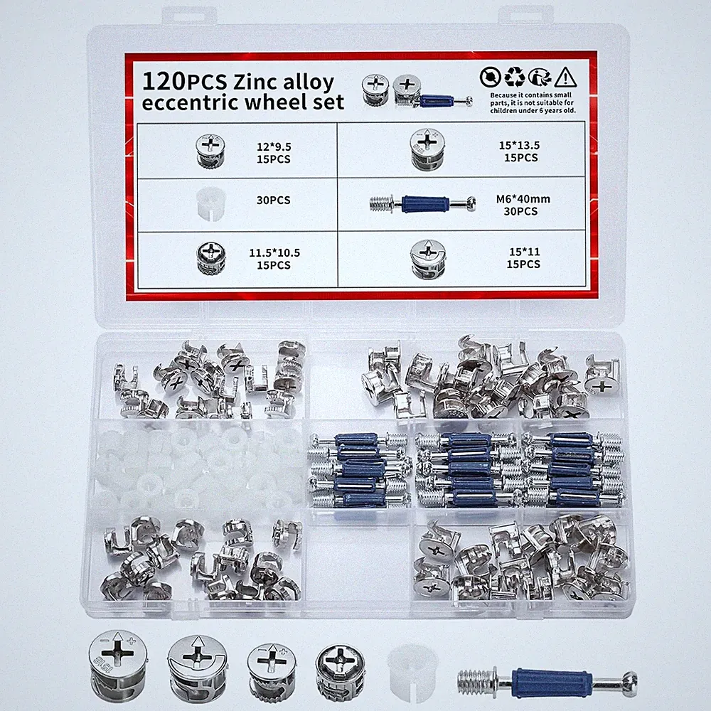 Möbelverbinder Set 120 Stk. 3-in-1 Nocken Bolzen Schrauben Verdeckte Verbindung