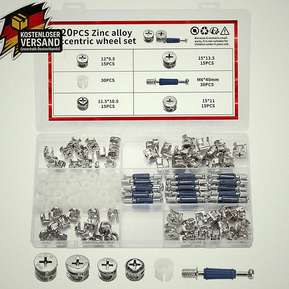 Möbelverbinder Set 120-tlg für Holzschränke, Regale, Küchenmöbel, DIY