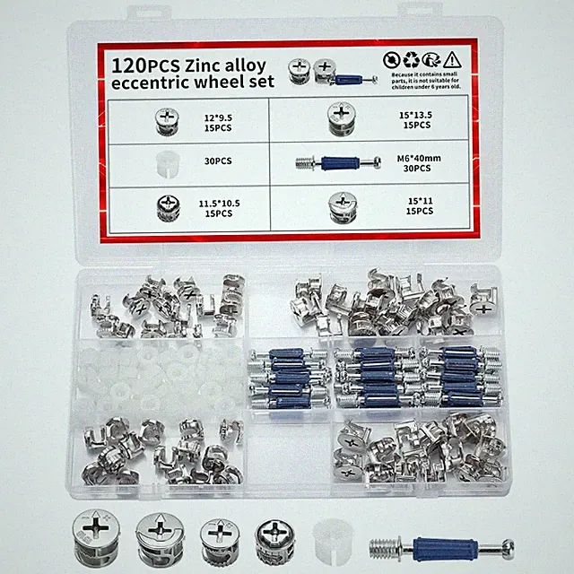Möbelverbinder Set 3-in-1 120 Stk Nocken Bolzen Schrauben Verdeckte Verbindung