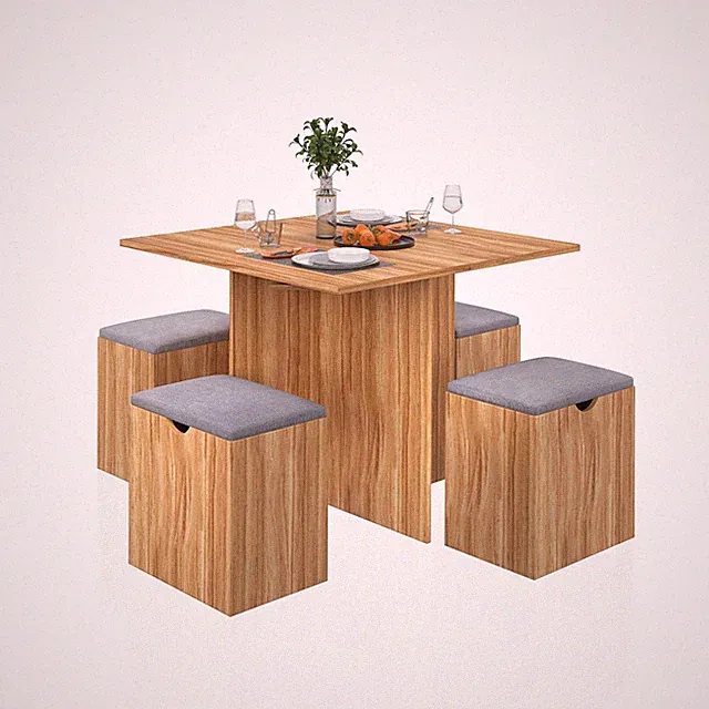 Mondeer 5-teilige Essgruppe mit Stauraumhocker Esstisch mit 4 Stühlen Tisch-Set