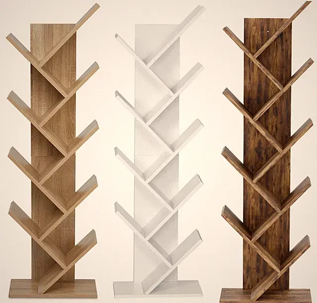 Mondeer 9-Etagen Bücherregal aus Massivholz Standregal Baumform CD-Regal 127cm