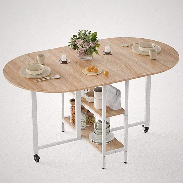 Mondeer Oval Klappbarer Esstisch Küchentisch mit 2 Ablagen und Rollen 120/140 cm