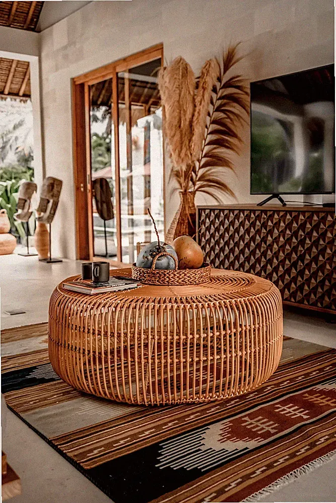 Monnarita Rattan Couchtisch FITO L Handgefertigter Naturholz Ovaler Tisch