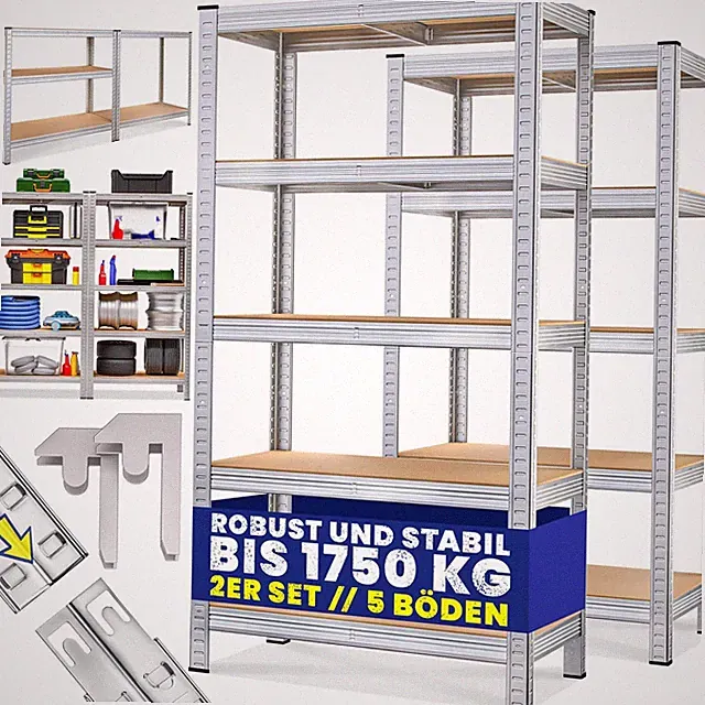 Monzana® 2X Schwerlastregal 180X90X40Cm Befestigungsmaterial 1750Kg 10 Mdf-Platt